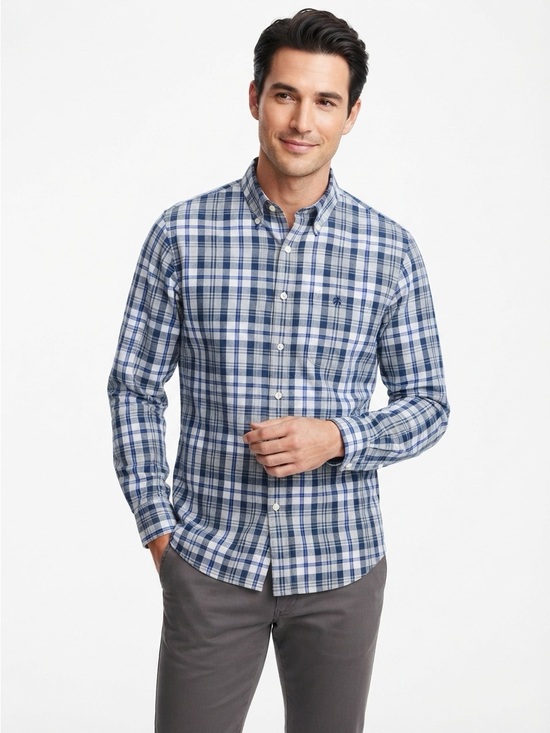 Brooks Brothers Other - Brooks Brothers Red Fleece Plaid Button Down Shirt Cotton Navy Light Blue L